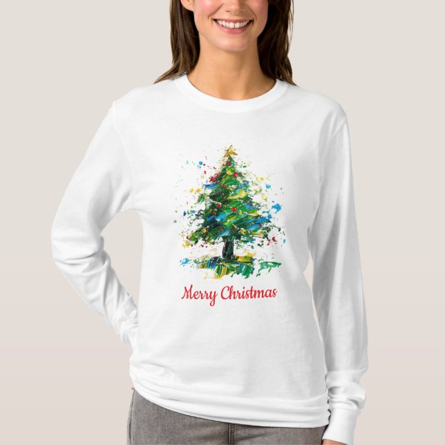 Customisable Christmas Tree Oil Painting Style T-Shirt (Vorderseite)