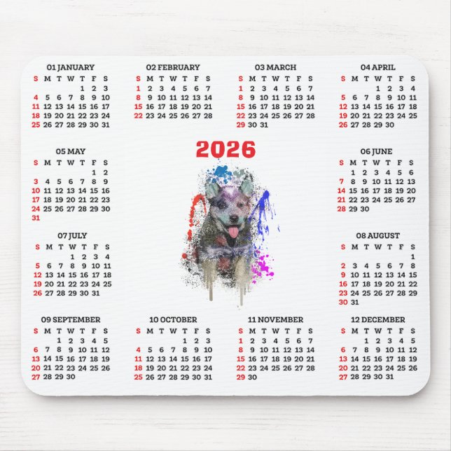 Customisable Cute Blue Heeler Dog Calendar  Mousepad (Vorne)