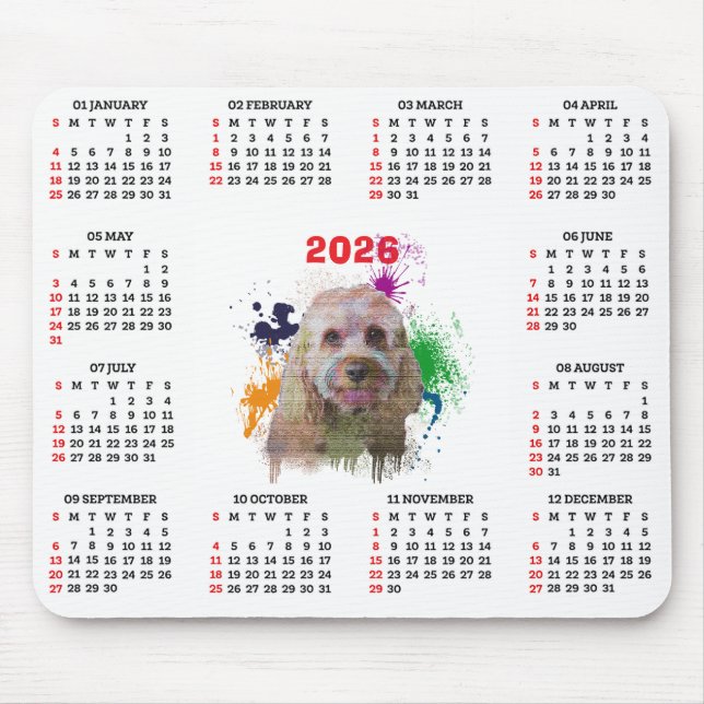 Customisable Cute Cavapoo Dog Calendar  Mousepad (Vorne)