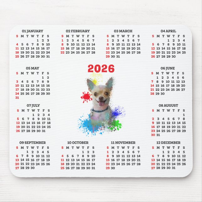 Customisable Cute Chihuahua Dog Calendar  Mousepad (Vorne)