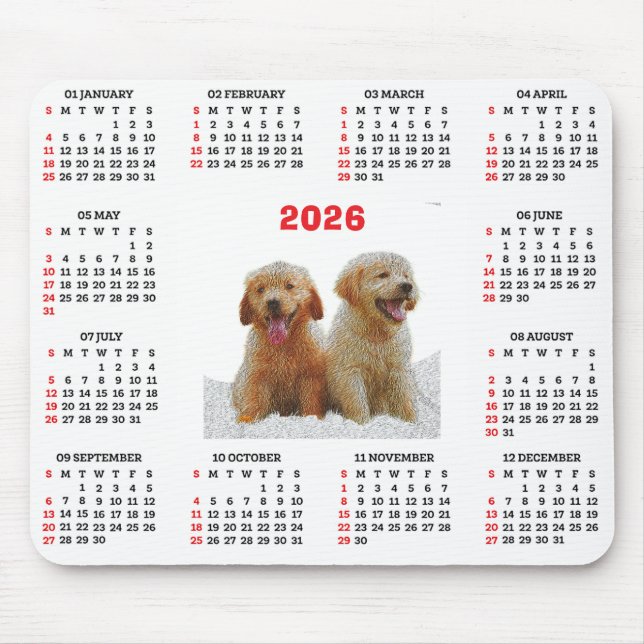 Customisable Cute Golden Retriever Dog Calendar  Mousepad (Vorne)