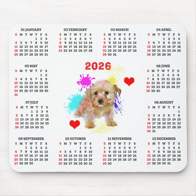 Customisable Cute Morkie Dog Calendar Mousepad (Vorne)