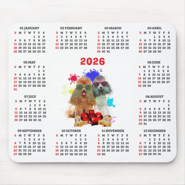 Customisable Cute Poodle Dog Calendar  Mousepad (Vorne)