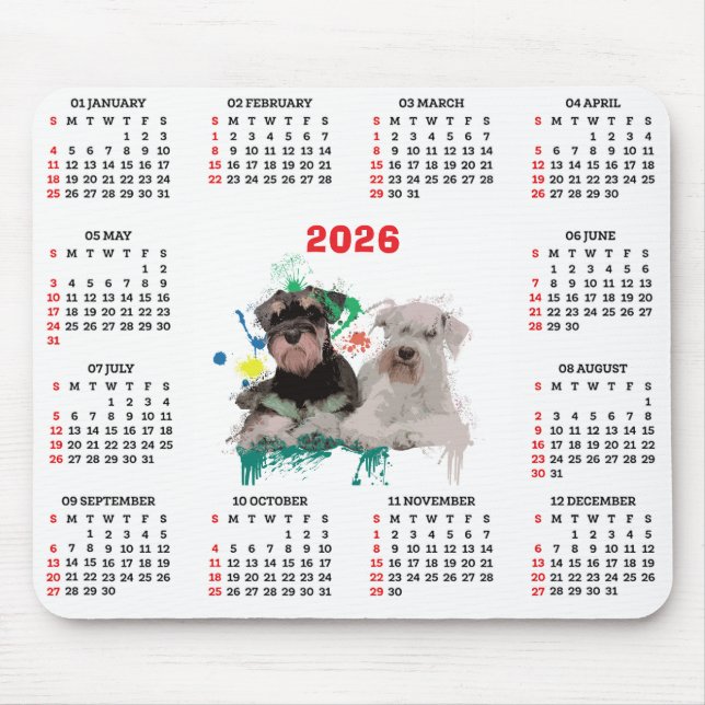 Customisable Cute Schnauzer Dog Calendar Mousepad (Vorne)