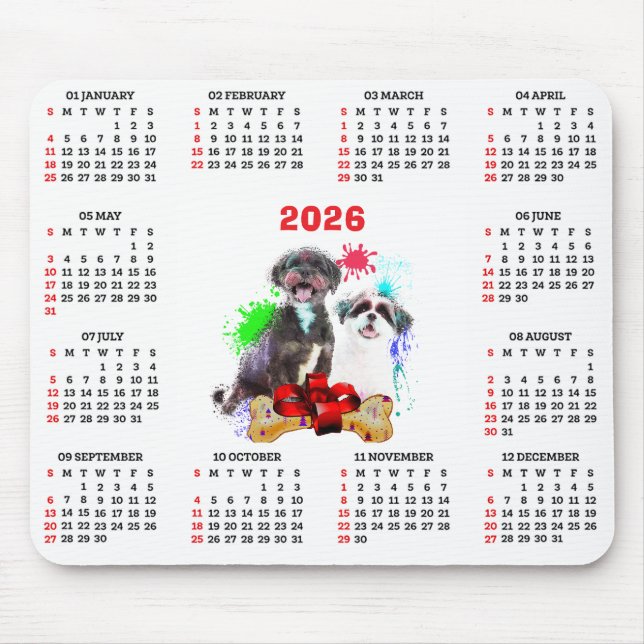 Customisable Cute Shih Tzu Dog Calendar   Mousepad (Vorne)