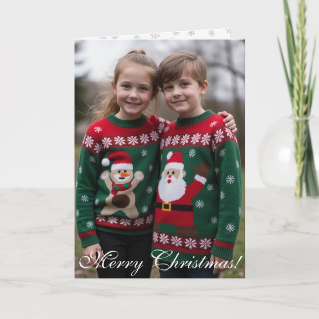 Customisable Digital Photo Centrepiece Folded Xmas Karte (Vorderseite)