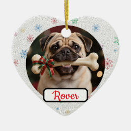 Customisable Dog And Bone Pet Heart Christmas Keramik Ornament