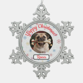 Customisable Dog And Bone Pet Lover's Christmas Schneeflocken Zinn-Ornament