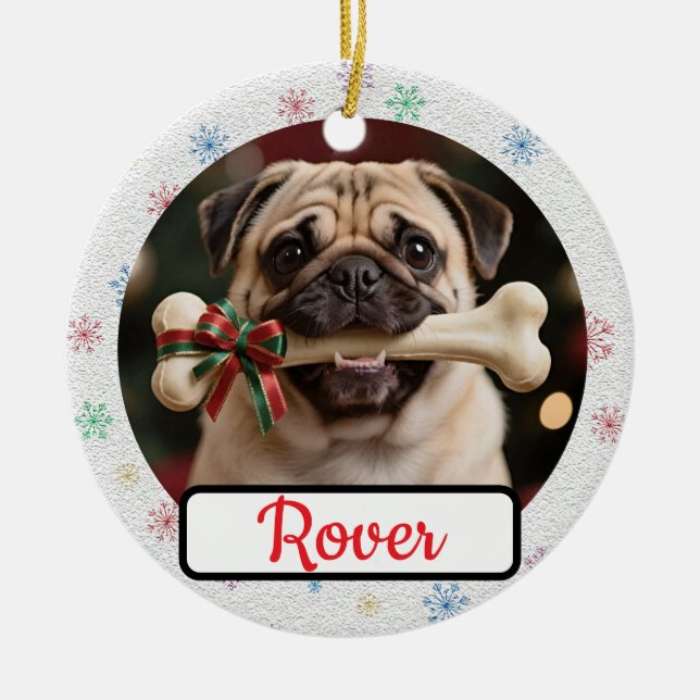 Customisable Dog And Bone Pet Owner's Christmas Keramik Ornament (Vorne)