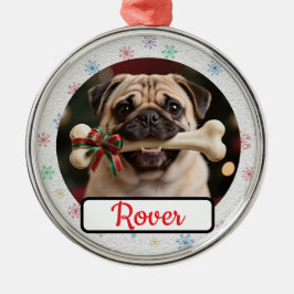 Customisable Dog And Bone Pet Owner's Round Xmas Ornament Aus Metall