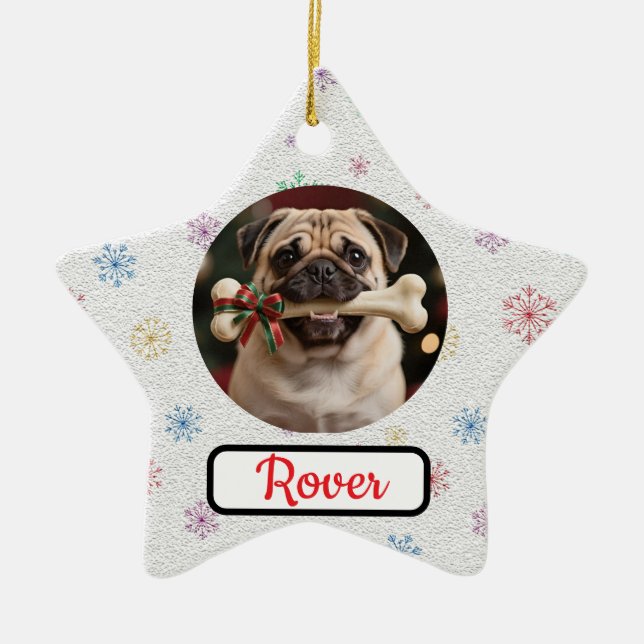 Customisable Dog And Bone Pet Star Christmas Keramik Ornament (Vorne)