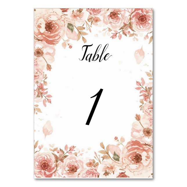 Customisable Floral Wedding Pink Roses Table Numbe Tischnummer (Vorderseite)