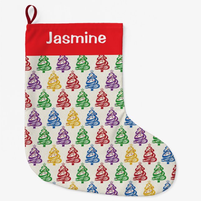 Customisable Minimal Colourful Christmas Tree Großer Weihnachtsstrumpf (Vorderseite)