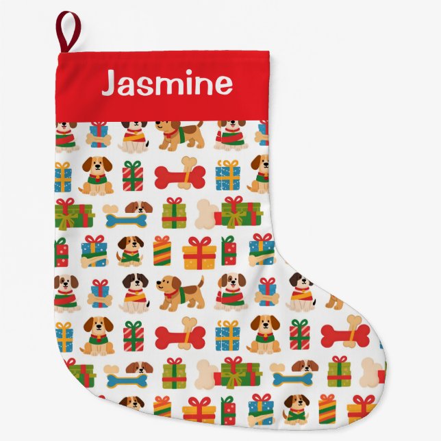 Customisable Minimal Colourful Xmas Tree Pet Großer Weihnachtsstrumpf (Vorderseite)