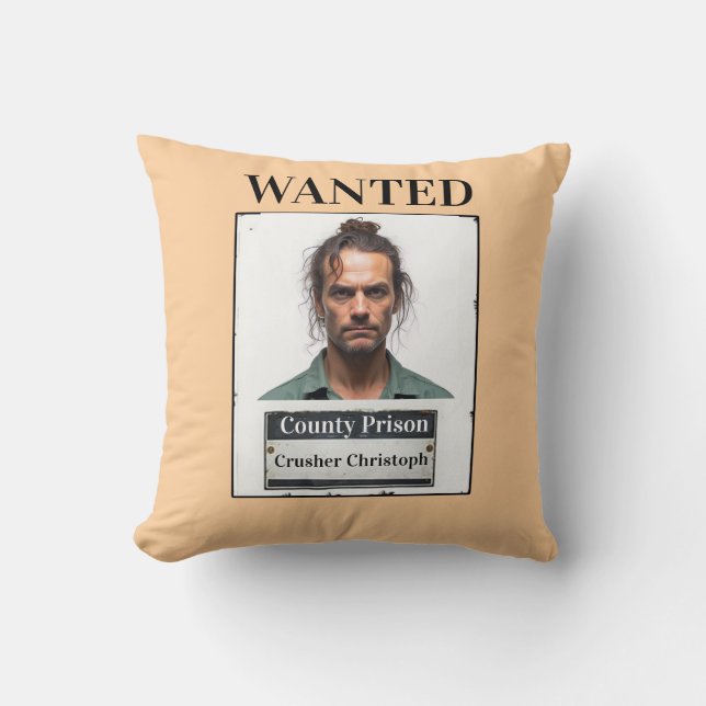 Customisable Photo Name Prison Funny Wanted Throw Kissen (Vorderseite)