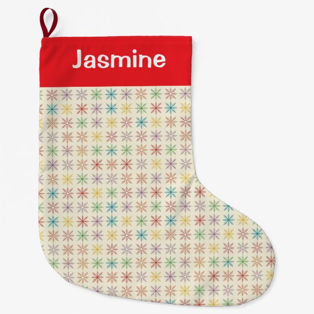 Customisable Simple Colourful Christmas Snowflake Großer Weihnachtsstrumpf (Vorderseite)