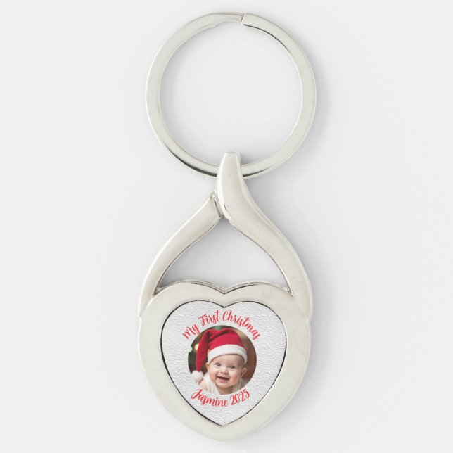 Customisable Twisted Heart Metal Baby First Xmas Schlüsselanhänger (Vorderseite)