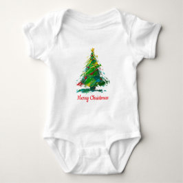 Customisable Xmas Tree Oil Painting Shortsleeve Baby Strampler