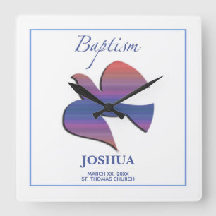 Customizable, Adult Baptism Dove Quadratische Wanduhr