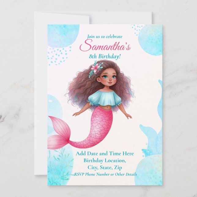 Customizable African American Mermaid Party Einladung (Vorderseite)