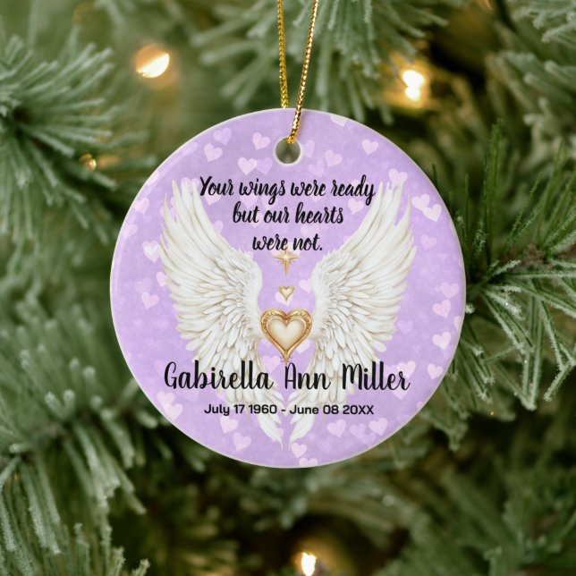 Customizable Angel Wings Memorial  Keramik Ornament (Baum)