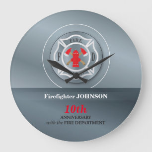 Customizable, Anniversary with Fire Department Große Wanduhr