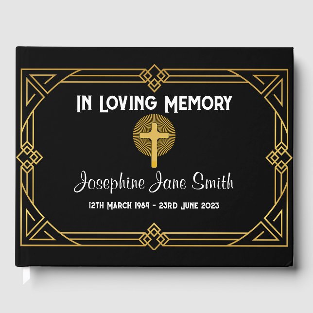 Customizable Art Deco Funeral Memorial Guest Book Gästebuch (Vorderseite)