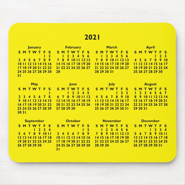 Customizable Black and Bright Yellow 2021 Calendar Mousepad (Vorne)