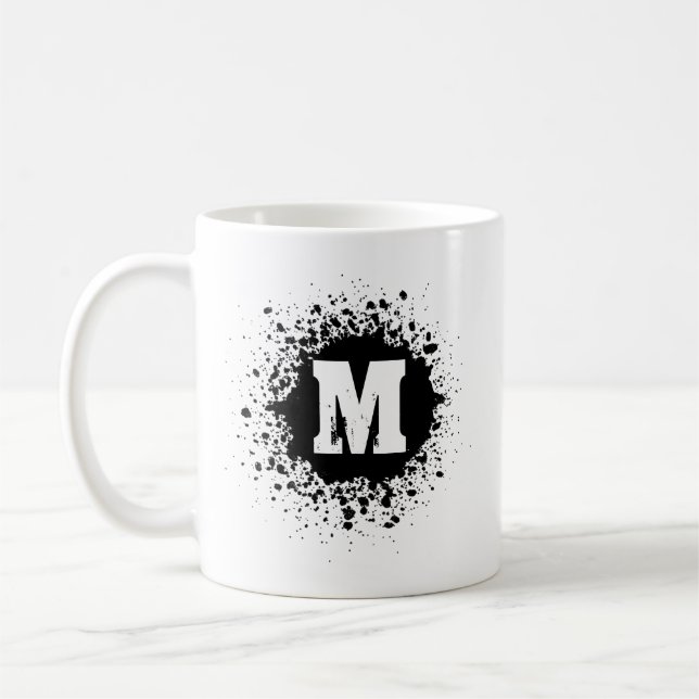 Customizable Black Ink Spot Double Monogram Mug Kaffeetasse (Links)