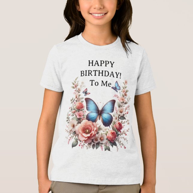 Customizable Blue Butterfly Floral Art-96279 Tri-Blend Shirt (Vorderseite)
