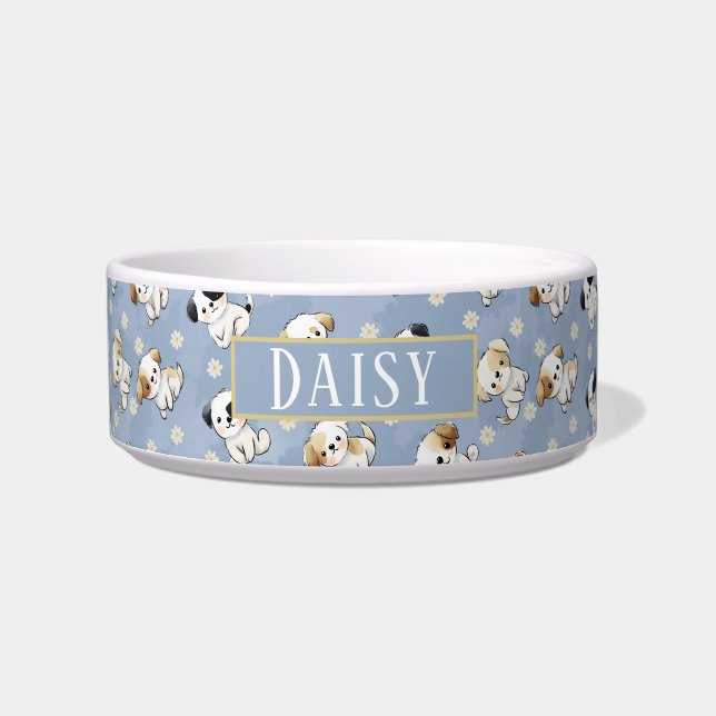 Customizable Blue Puppy and Floral Pattern  Napf (Vorderseite)