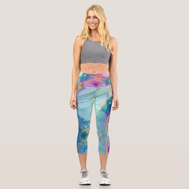 Customizable Blue Purple Gold High Waisted Capris (Vorderseite)