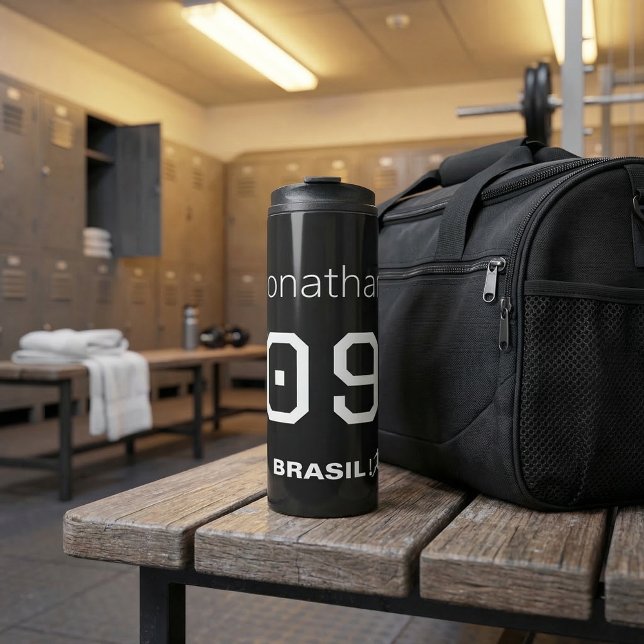 Customizable Brasil Soccer Team Monochromatic  Thermosbecher (Von Creator hochgeladen)