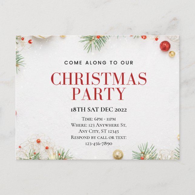 Customizable Christmas Party Postcard Postkarte (Vorderseite)