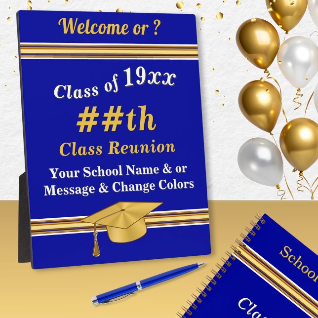 Customizable, Class Reunion Sign, Easel Plaque Fotoplatte (Class reunion welcome signs, Blue sna Gold, class reunion ideas. Class reunion party supplies, sign.)