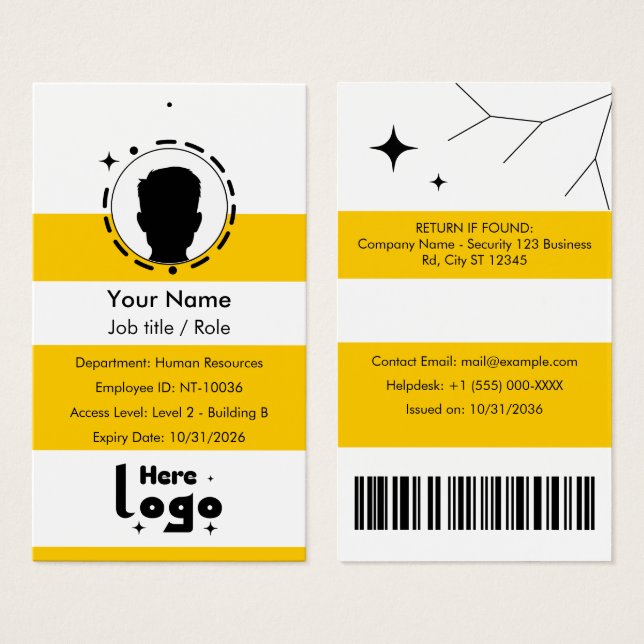 Customizable Corporate Employee ID Profile Card (Vorne & Hinten)