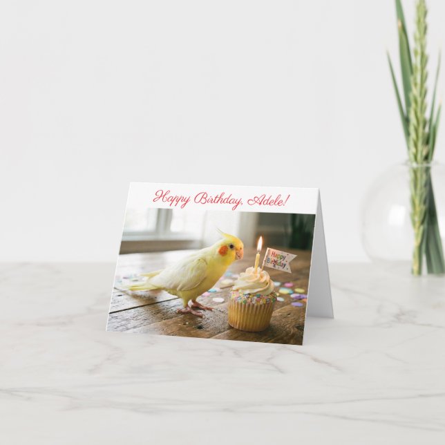 Customizable Cute Cockatiel with Cupcake Birthday  Karte (Vorderseite)