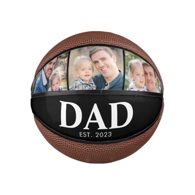 Customizable Dad Established 3 Photo Fathers Day Mini Basketball (Vorderseite)
