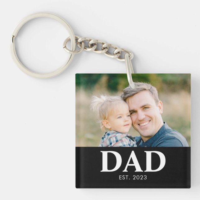 Customizable Dad Established Photo Fathers Day Schlüsselanhänger (Vorderseite)