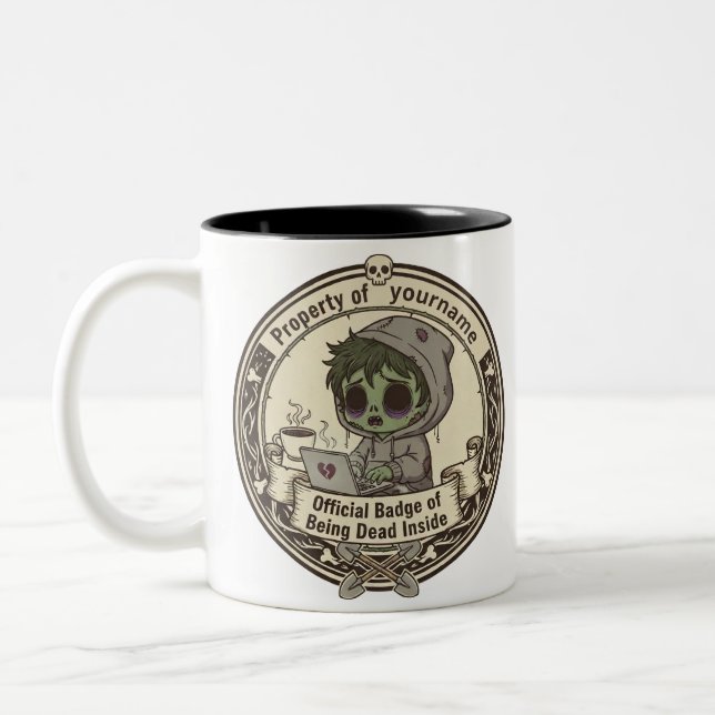 Customizable Dead Inside Badge T-Shirt Zweifarbige Tasse (Links)