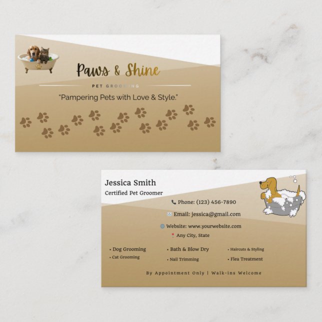 Customizable Dog & Cat Groomer Contact Card | Edit Visitenkarte (Vorne/Hinten)