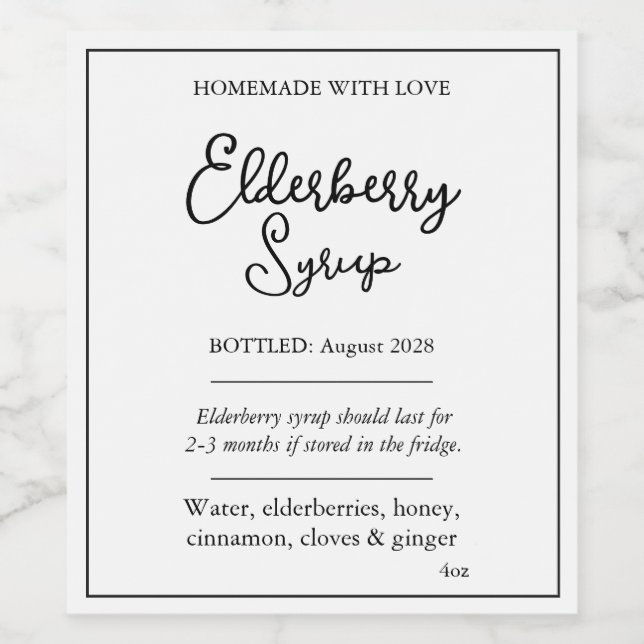 Customizable Elderberry Syrup Label ZEB_05b Weinetikett (Einzelnes Label)