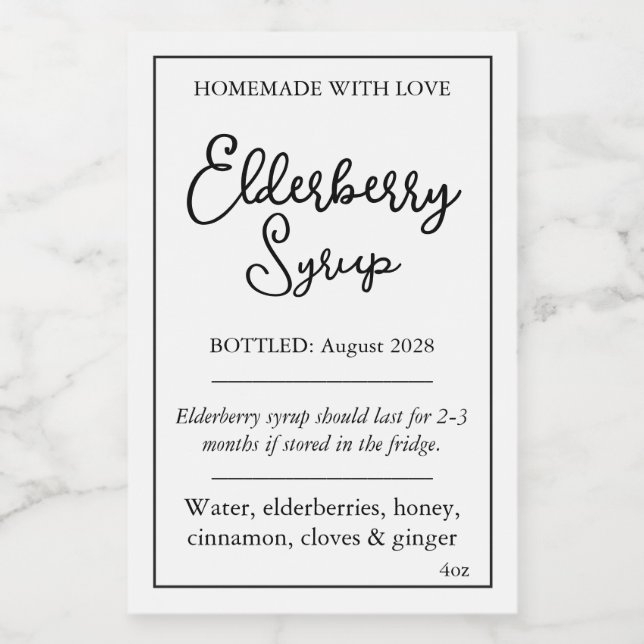 Customizable Elderberry Syrup Label ZEB_05b Weinetikett (Einzelnes Label)