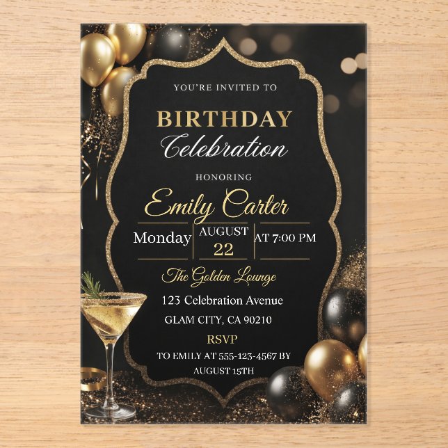 Customizable Elegant Birthday Magnetic Invitation Acryleinladungen (Vorderseite)