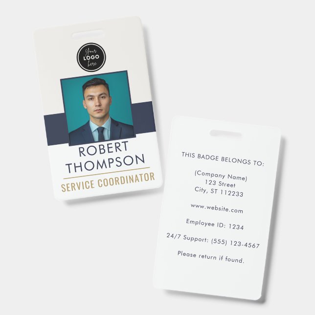 Customizable Employee Photo ID Card Logo - Navy  Ausweis (Vorder- & Rückseite)