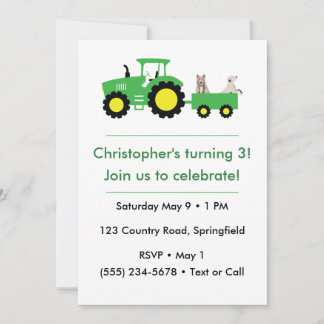 Customizable Farm Tractor Birthday Invitation Einladung