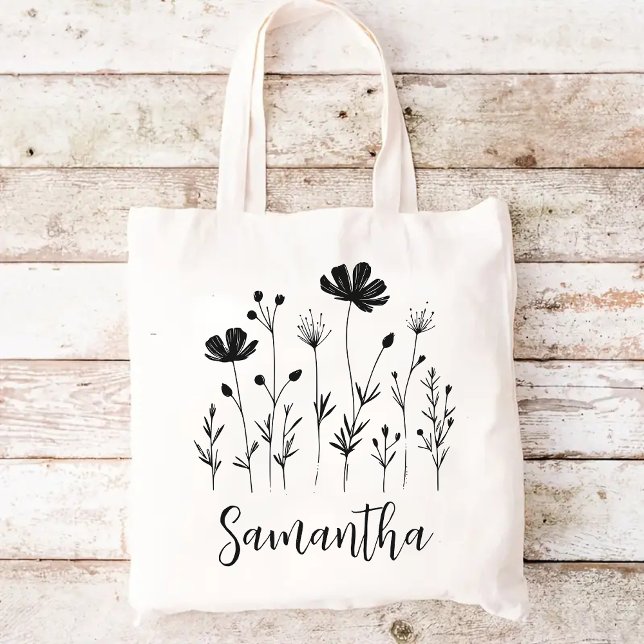 Customizable Floral Basic Tote Bag, Lady Boss Tote Tragetasche (bridesmaid gift, bridal shower gift, baby shower gift, gift for mom or her, student & teacher bag)