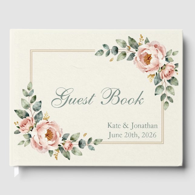 Customizable Floral Wedding Gästebuch (Vorderseite)