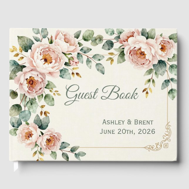 Customizable Floral Wedding Guest Book Gästebuch (Vorderseite)