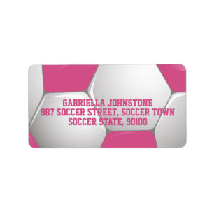 Customizable Football Soccer Ball Pink and White Adressaufkleber